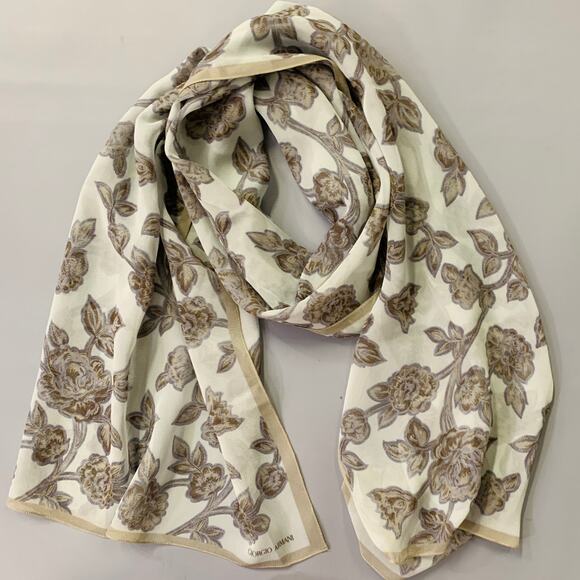 GIORGIO ARMANI Grey Blue Floral Silk Scarf Shawl - Picture 1 of 6